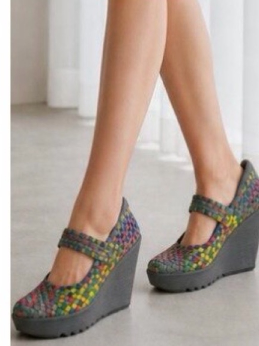 St Johns Bay Karma Rainbow Basket Weave Mary Jane Wedge Sandals Slip on 8